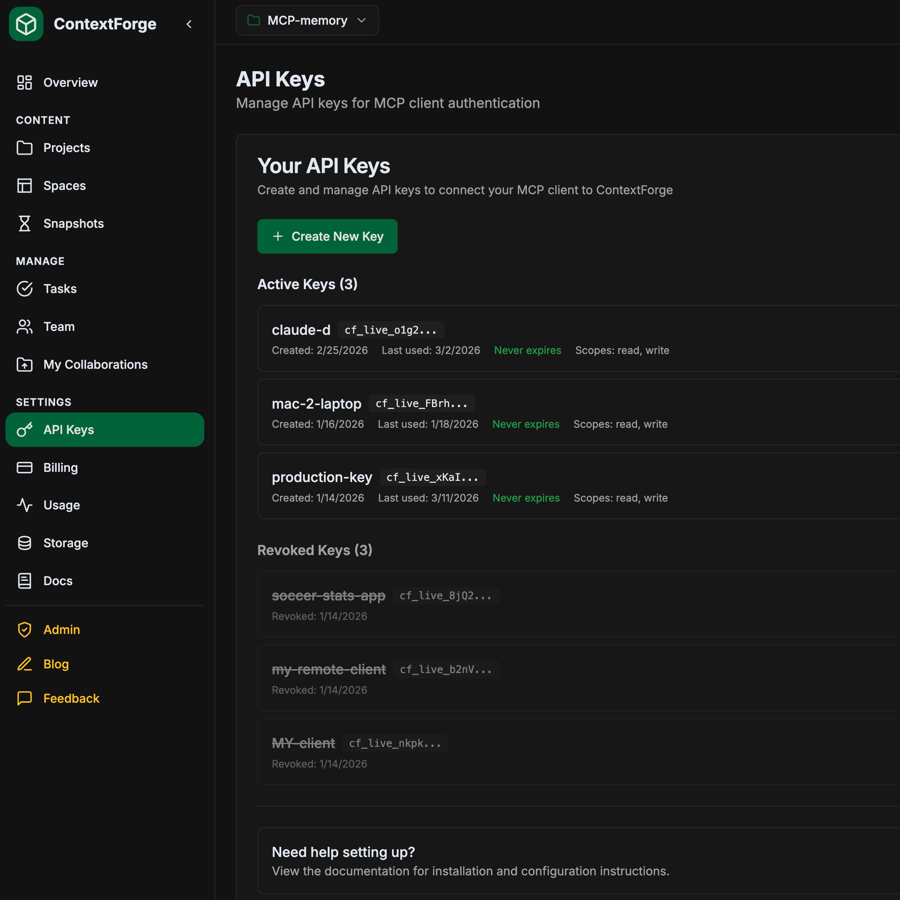 API keys management
