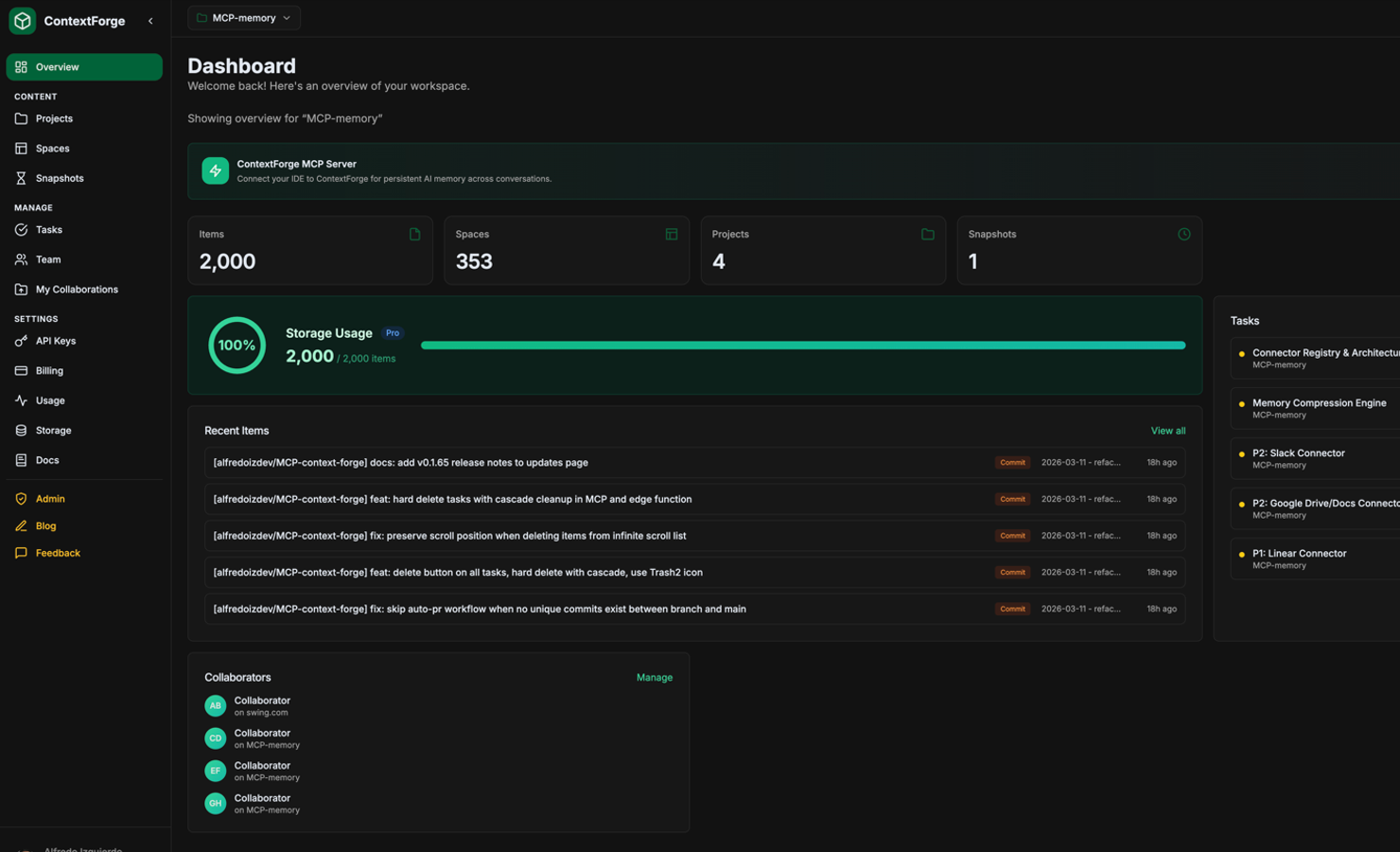 ContextForge Projects dashboard