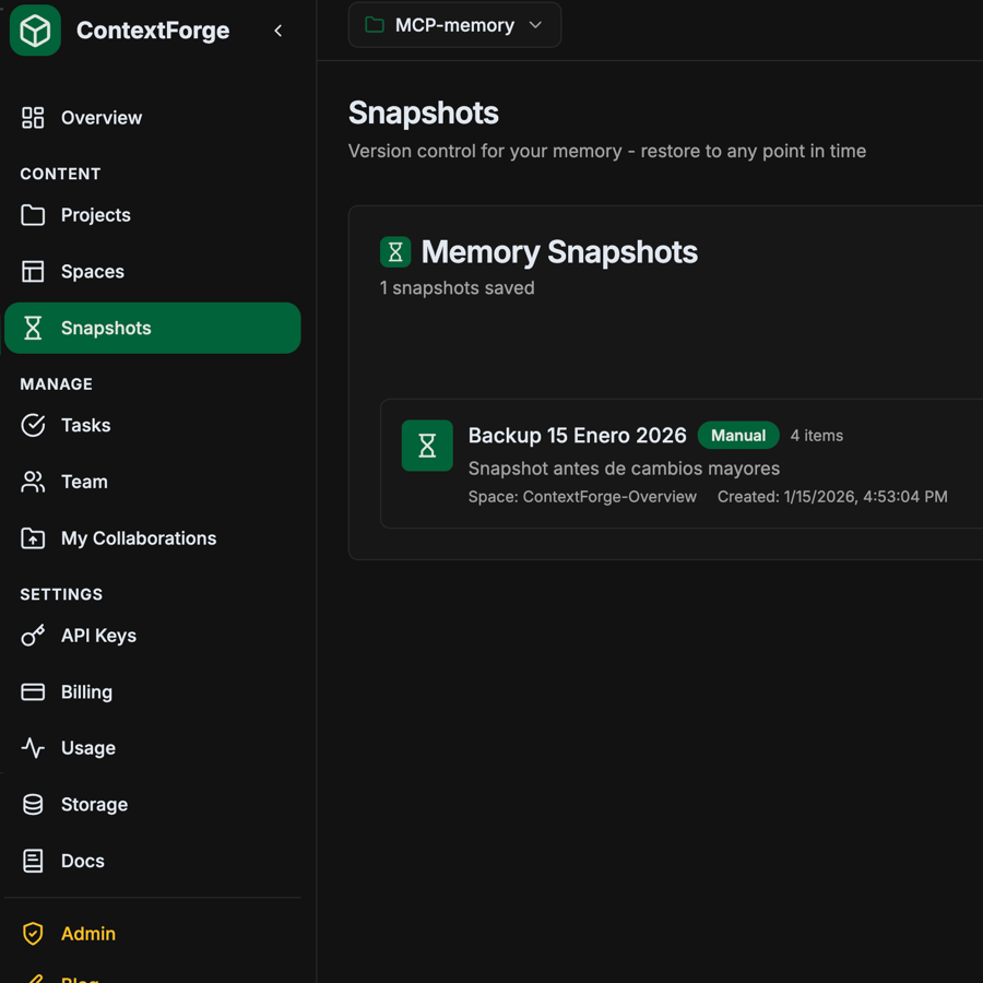 Snapshots timeline