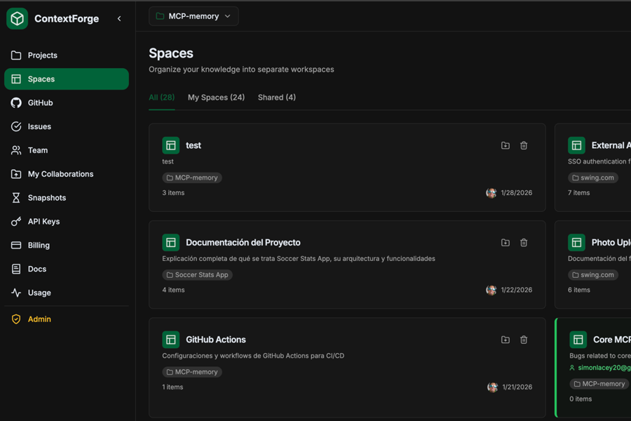 ContextForge Spaces view